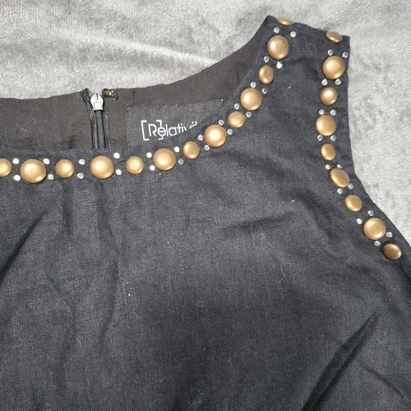 Relativity size 16W Black Sleeveless Linen Dress Embellished Studded Linen - Picture 3 of 9